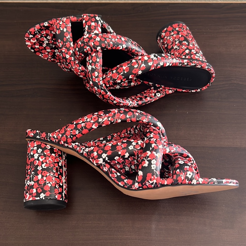 Rebecca Minkoff | Amandine Red Floral Cone Heel Sandal 7.5 NEW - Picture 3 of 9